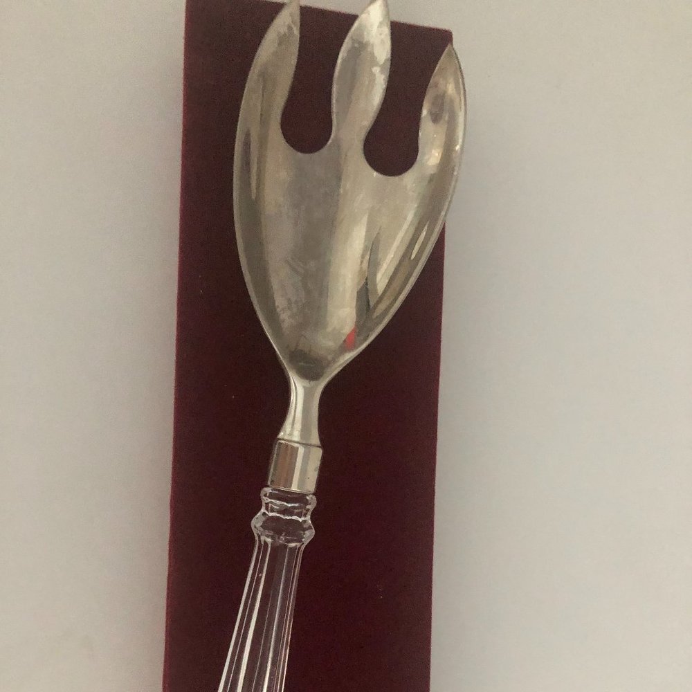 Vintage International Silver Company Sliver Plated Serving Fork w/Glass Handle